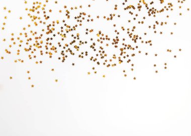 Kopya alanı ile beyaz zemin üzerine altın glitter dekor