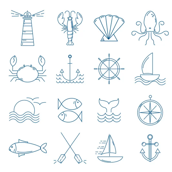 Набір морських значків в сучасному стилі тонкої лінії . — стоковий вектор