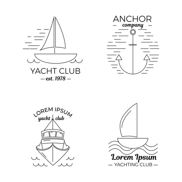 Conjunto de cuatro logos de club de yates en estilo de línea delgada — Archivo Imágenes Vectoriales