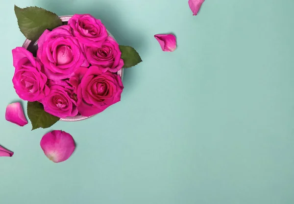 Prachtige roze rozen op pastel kleur achtergrond — Stockfoto