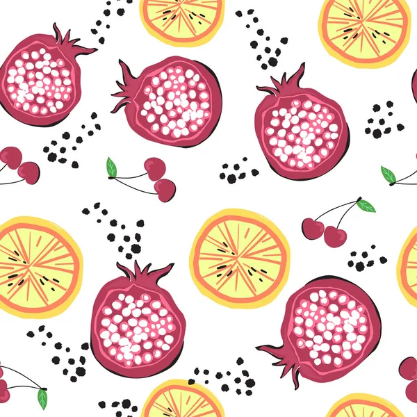 Heldere naadloze patroon met doodle stijl vruchten — Stockvector