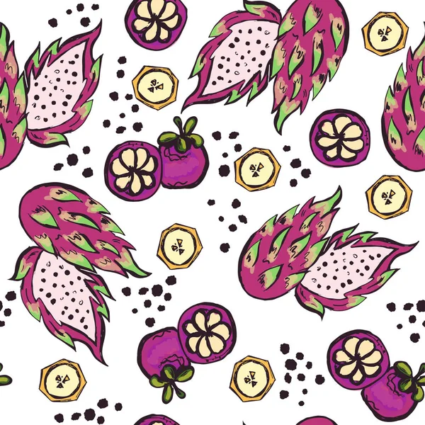 Яркий узор без шнурков с нарисованными вручную фруктами — стоковый вектор
