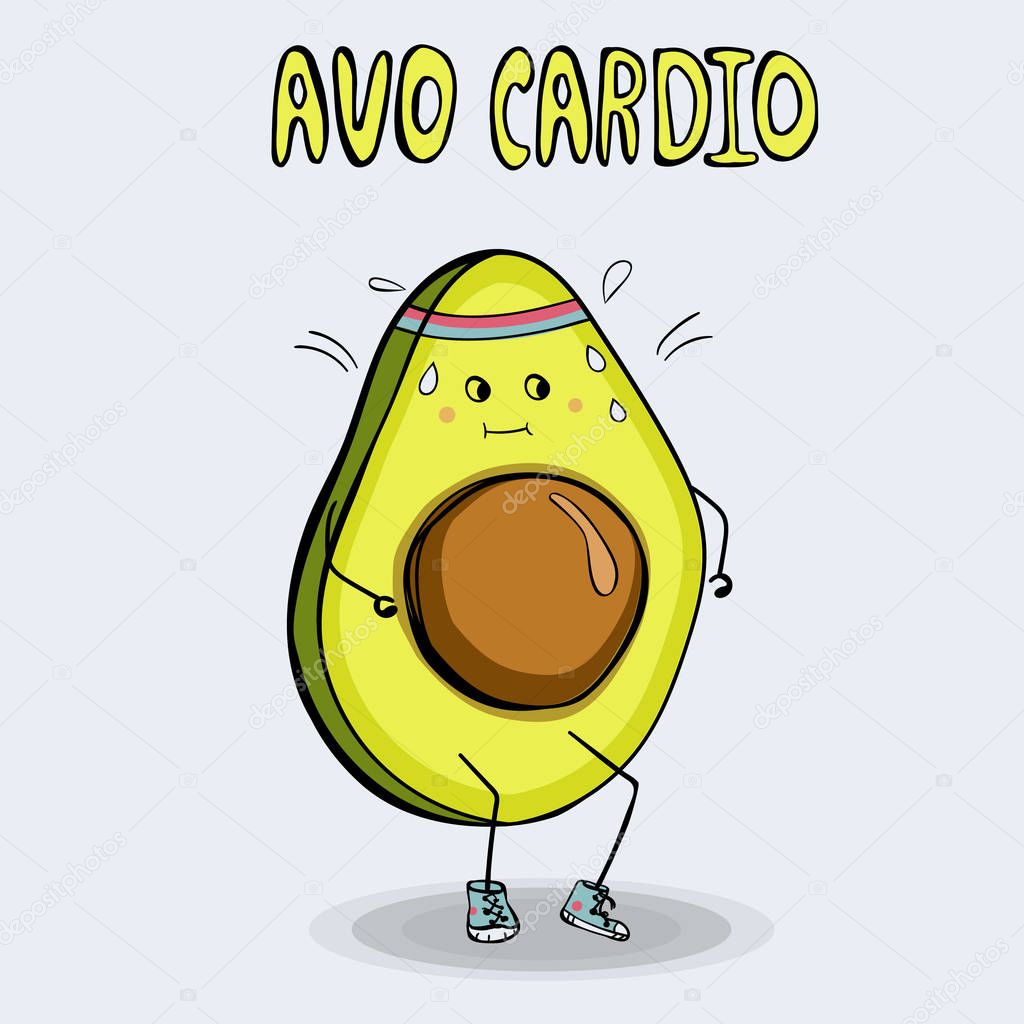 Funny poster or t-shirt template with cartoon avocado jogging
