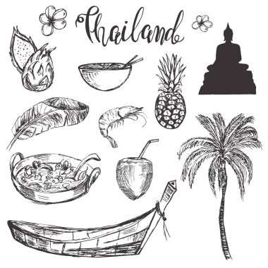 El çizilmiş Tayland accosiated sembolleri ile çizilmiş el çizilmiş