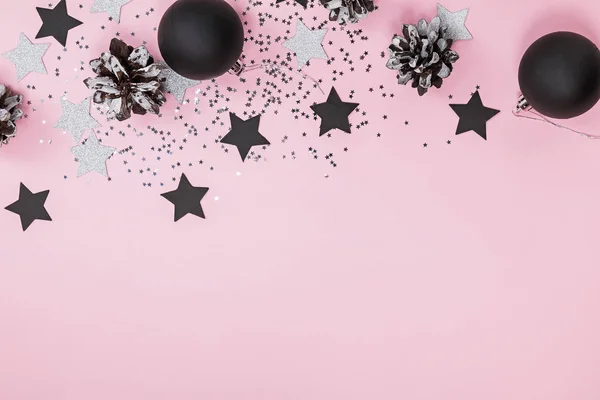 Creative modern Christmas decor on pink background — Stock Photo, Image