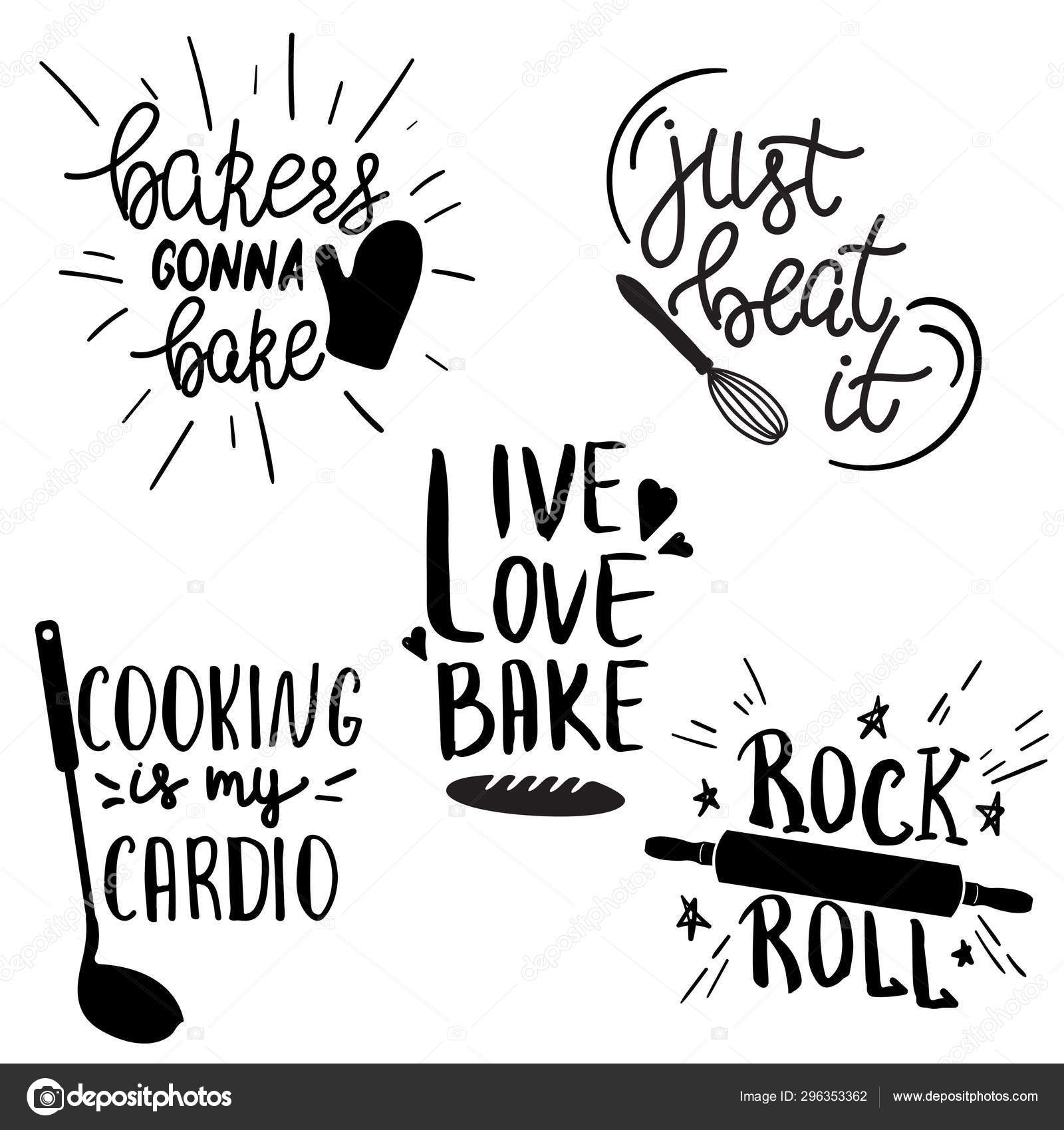 Set of hand drawn funny sayings for kitchen or restaurant poster Stock  Vector by ©chiociolla 296353102