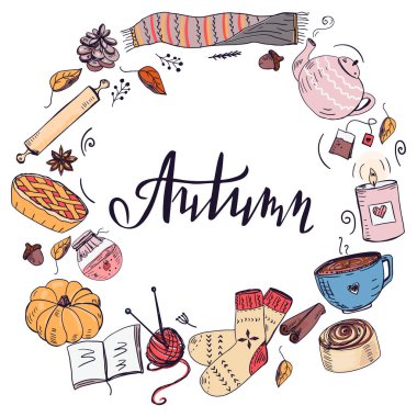 El çizilmiş rahat elemanlarla sonbahar kare silüebi