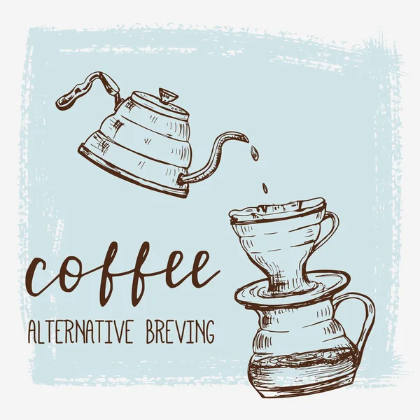 手描きのコーヒー醸造プロセスを持つポスターテンプレート. — ストックベクタ