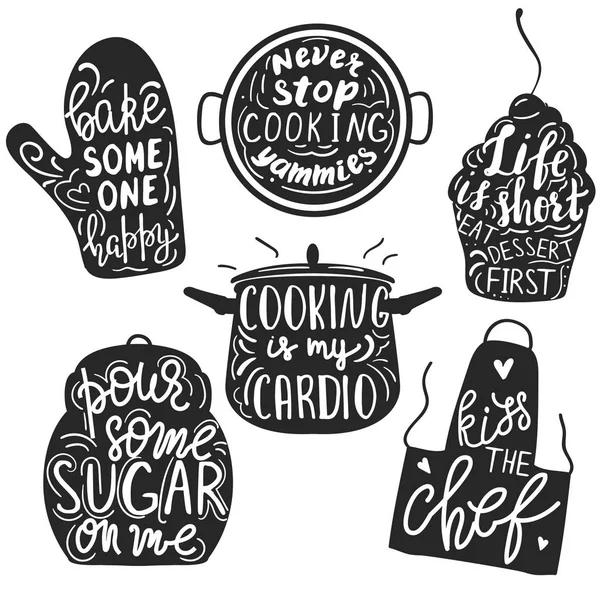 Set of hand drawn funny sayings for kitchen or restaurant poster — Stock Vector