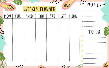 Haftalık planlayıcı sayfası için şablon