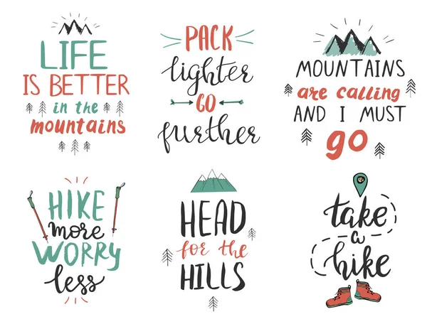 Eine Reihe motivierender und inspirierender Zitate über Berge und Wandern. — Stockvektor