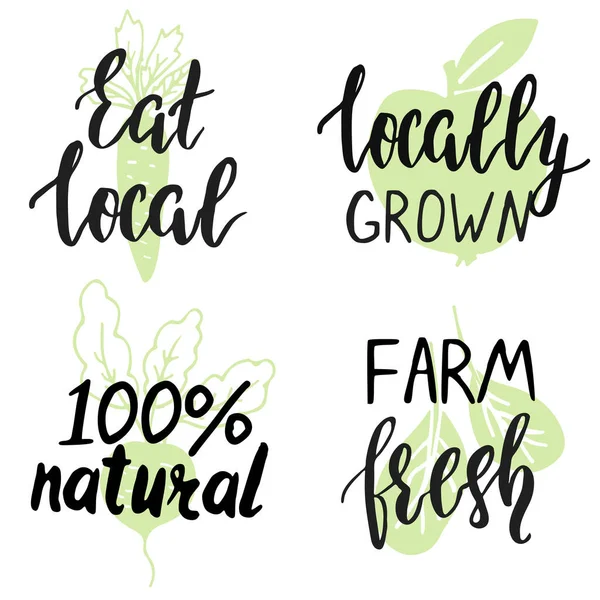 Set of hand drawn logos for local, natural product design. — ストックベクタ