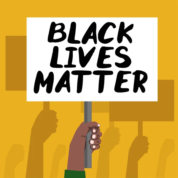 Raised hand holding Protest banner about Human Right of Black People — Stock Vector