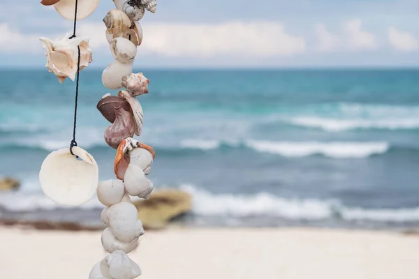 Garland of seashells on the backgound of the sea. — Stock Photo, Image