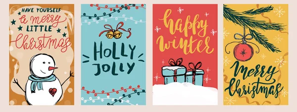 Set Weihnachtskarten mit handgezeichneten Elementen — Stockvektor