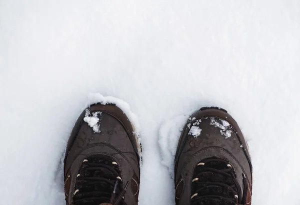 Snow shoes on a white snow during winter walk — Stock Photo, Image
