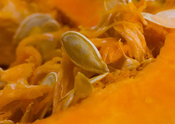 Pampkin Oranžové Pozadí Podzimní Sklizeň Semen Dýně — Stock fotografie