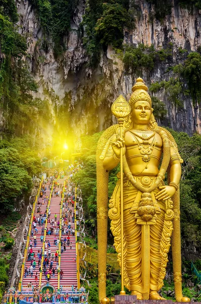 Batu Cavernas Lord Murugan Estátua Entrada Sol Perto Kuala Lumpur — Fotografia de Stock