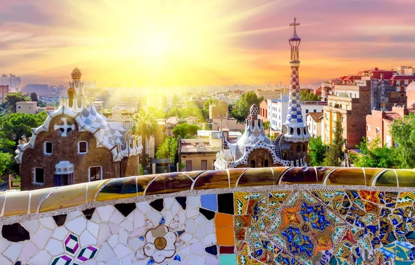 Spring Sunset Parc Guell Disegnato Antoni Gaudi Situato Carmel Hill — Foto Stock