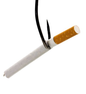 Sigara bağladın, beyaz arka plan üzerinde izole narkotik nikotin tuzak alışkanlık kavramı olan