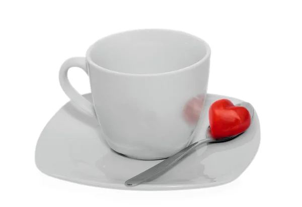 Corazones Rojos Taza Café Taza Café Aislado Sobre Fondo Blanco — Foto de Stock