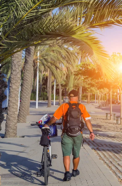 Homme Vélo Lever Soleil Vélo Dans Parc Plein Air Vie — Photo