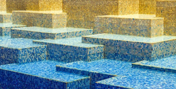 Textura Azulejo Mosaico Vidrio Azul Fondo Piscina Ola Agua Con —  Fotos de Stock