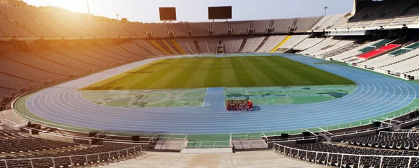 Silla Fútbol Estadio Con Salida Del Sol Fila Asientos Vacíos —  Fotos de Stock