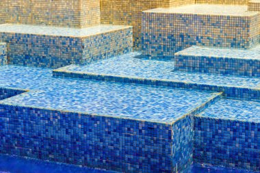 Texture blue blur ceramic mosaic tile background, Water wave swimming pool
