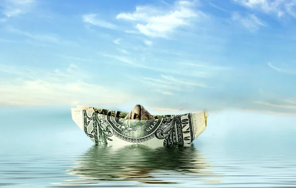 Concepto Billete Barco Logístico Dólares Estadounidenses Fondo Marino — Foto de Stock