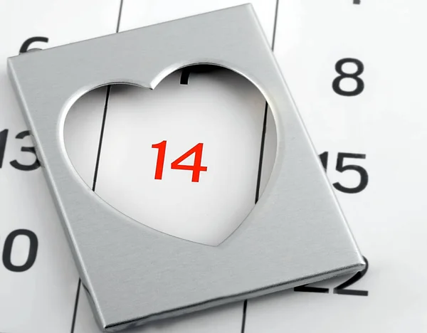 Calendar14 February Valentine Day Concept Heart Decoration — Stock Photo, Image