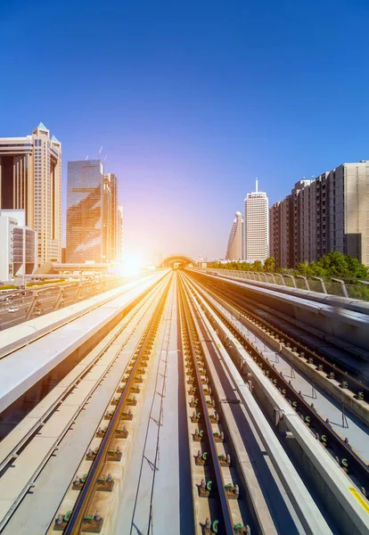 Dubai Metro Network Vonalat Városi Táj Uae Tavaszi Jelenetek Naplemente — Stock Fotó