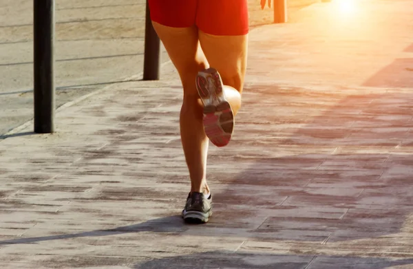 Sport Women Legs Racewalking Running City Street Spring Sunset — Stock Photo, Image