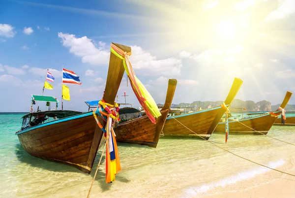 Frühling Sonnenuntergang Thailändisches Boot Der Inselbucht Reise Den Tropischen Süden — Stockfoto