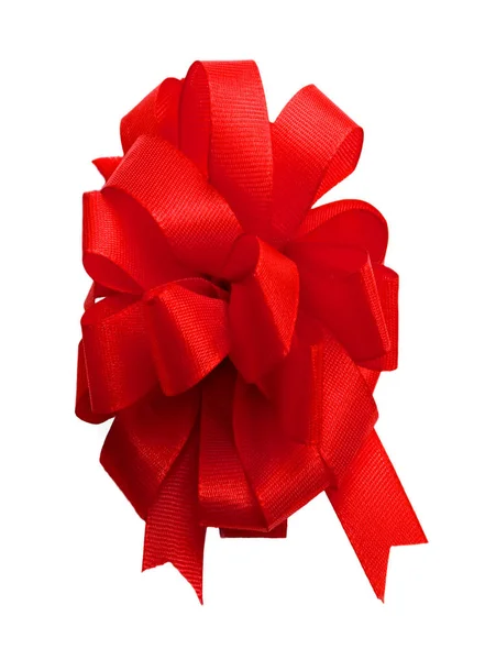 Gift Red Ribbon Satin Bow Decorated Isolated White — Stock Photo, Image