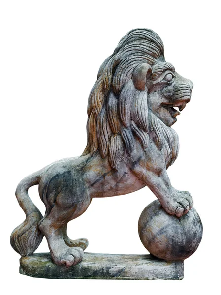 Старовинна Скульптура Левова Статуя Мармуровий Лев Ізольовані Білому — стокове фото