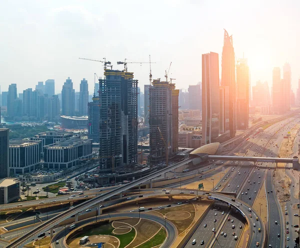 Légi Felvétel Híd Autópálya Forgalmi Csomópont Dubai Városára Jármű Mozgását — Stock Fotó