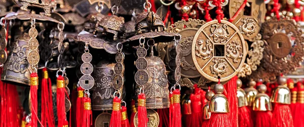 Kinesiska Brons Vind Bakgrund Fortune Lucky Klocksymbolen Kinesiska Dekoration Amulett — Stockfoto