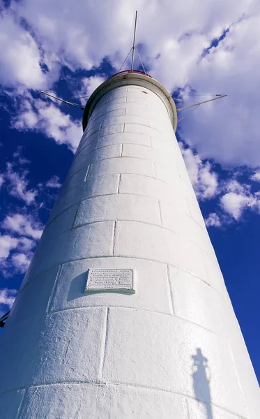 Vorontsov Lighthouse Red Whit Signal Light Cylindrical Tower Balcony Lantern — Stock Photo, Image