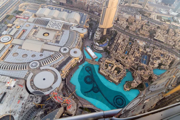 The Dubai Shopping Mall top view, Grove Musical Fountain artificial lake, Aerial view of downtown hotel, famous The Dubai Mall, United Arab Emirates (UAE).