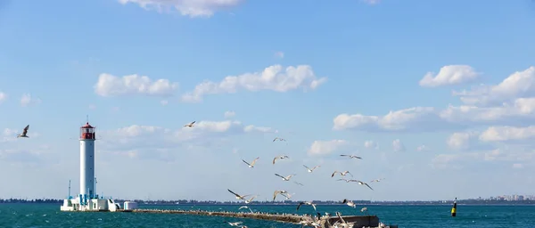 Vorontsov Lighthouse Odessa Port Ukraine Old White Beacon Black Sea — Stock Photo, Image