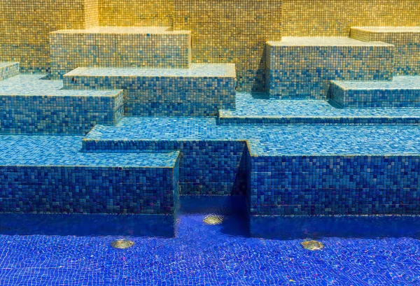 Textura Azul Mosaico Fresco Fondo Baldosas Piscina Ola Agua Con —  Fotos de Stock