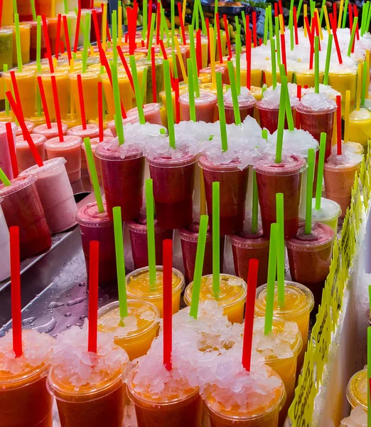 Instellen Van Tropische Vers Fruit Verfrissende Cocktails Drinken Sap Bar — Stockfoto