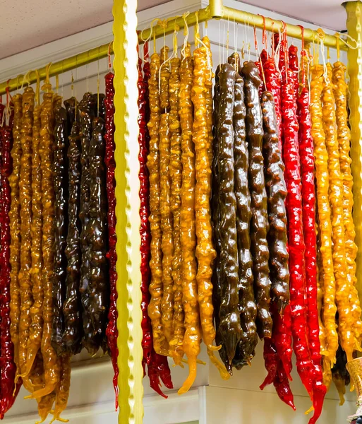 Oriental Sweets Churchhela Prepares Use Juice Grape Churchkhela Food Georgian — Stock Photo, Image