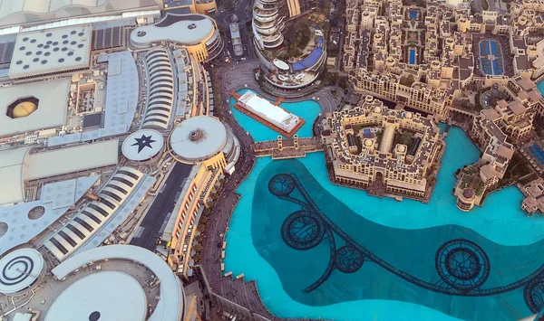 Dubai Shopping Mall Top View Grove Musical Fountain Artificial Lake — Foto Stock