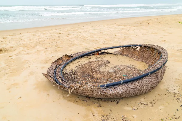 Vietnamesische Küste Sandstrandlandschaft Von Vietnam Geflochtene Bambuskorbboote Vietnam Nam — Stockfoto
