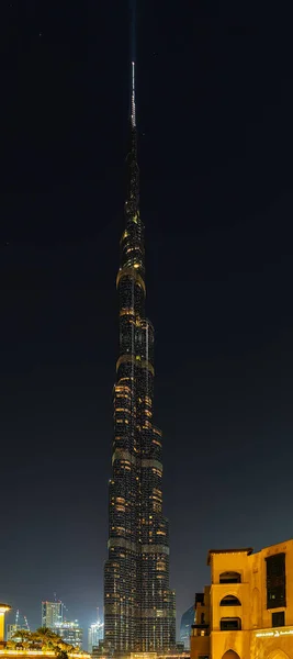 Дубаї Оае Січня 2016 Нічний Погляд Освітлення Хмарочоса Бурдж Халіфа — стокове фото