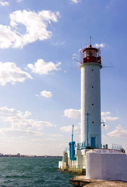 Der Leuchtturm Woronzow Ist Ein Rot Weißes Signallicht Ein Leuchtturm — Stockfoto