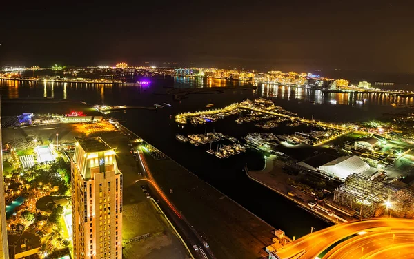 Dubai marina skyline night city yacht club, UAE — Stock Photo, Image