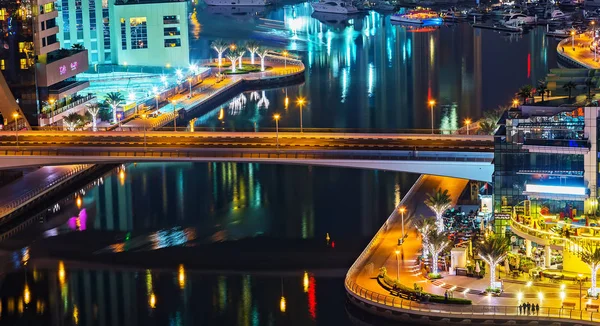 Dubai Marina malam jembatan jembatan arsitektur, UEA — Stok Foto